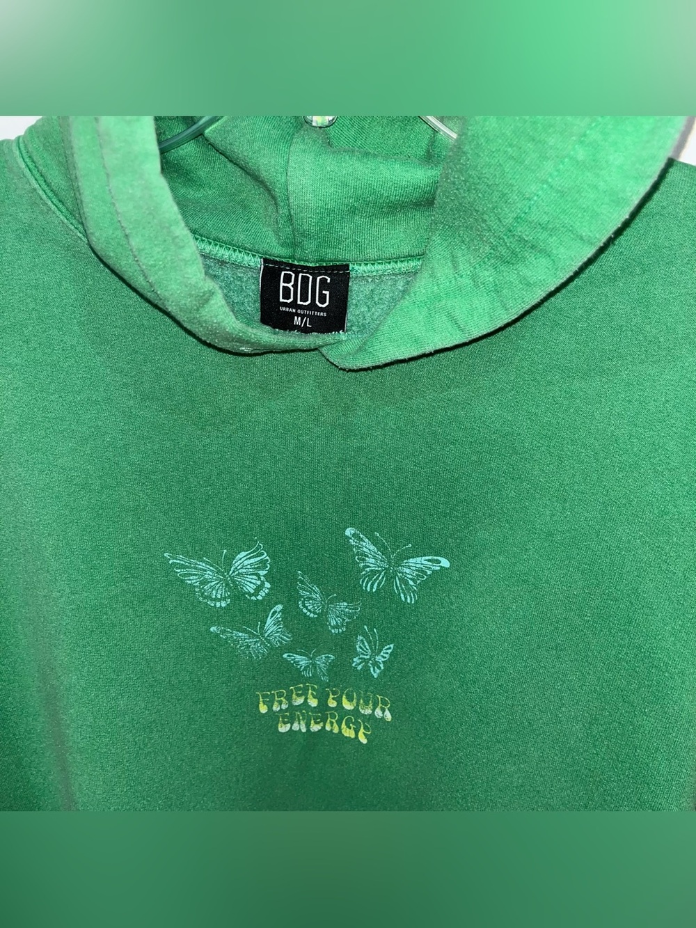 Preloved BDG by Urban Outfitters Green “Free Your Energy” Graphic Hoodie - M/L - Picture 3 of 9